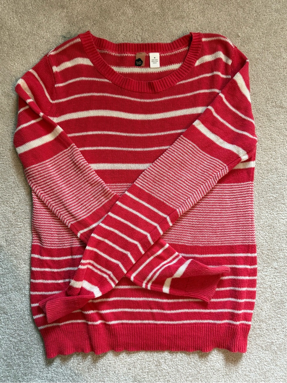 BP Blu Pepper Red & Cream Striped Cotton Knit Sweater Size Medium